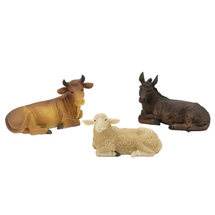 Enfeite de Presépio Animais 13cm em Resina - Burro, Boi e Ovelha para Decoração Natalina