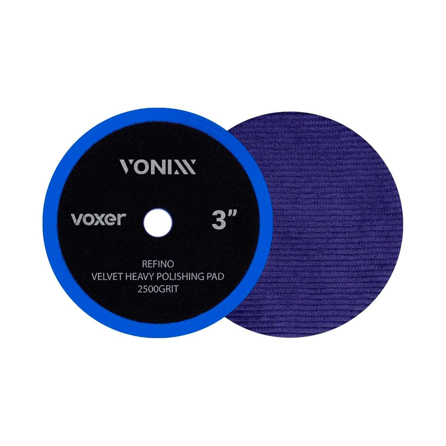 Boina Veludo Voxer Azul Refino 3 2500grit Vonixx. Boina de 3 polegadas para polimento automotivo, etapa refino
