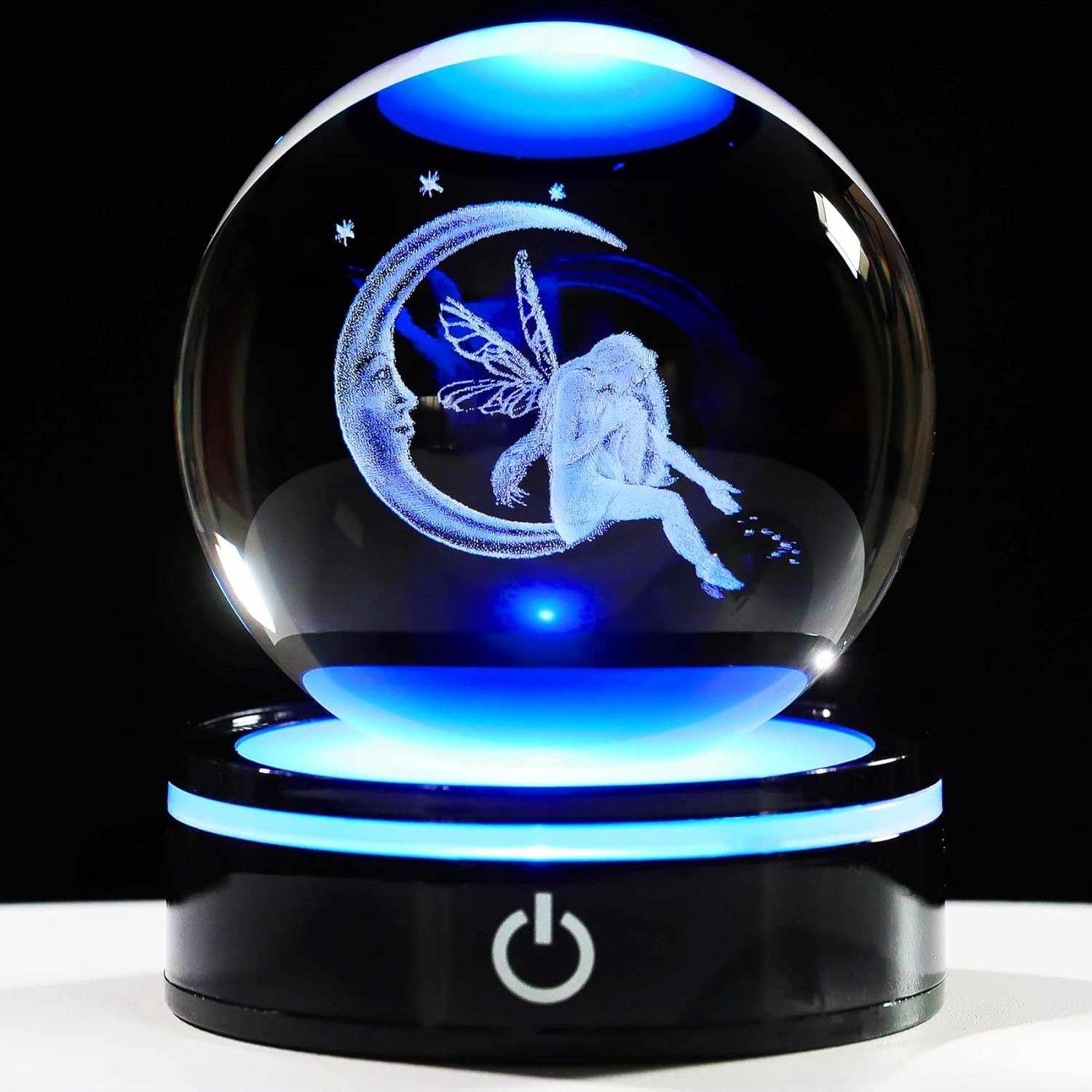 Estatueta de Fada da Lua 3D com Bola de Cristal Iluminada - Presente Encantador para Mulheres e Meninas