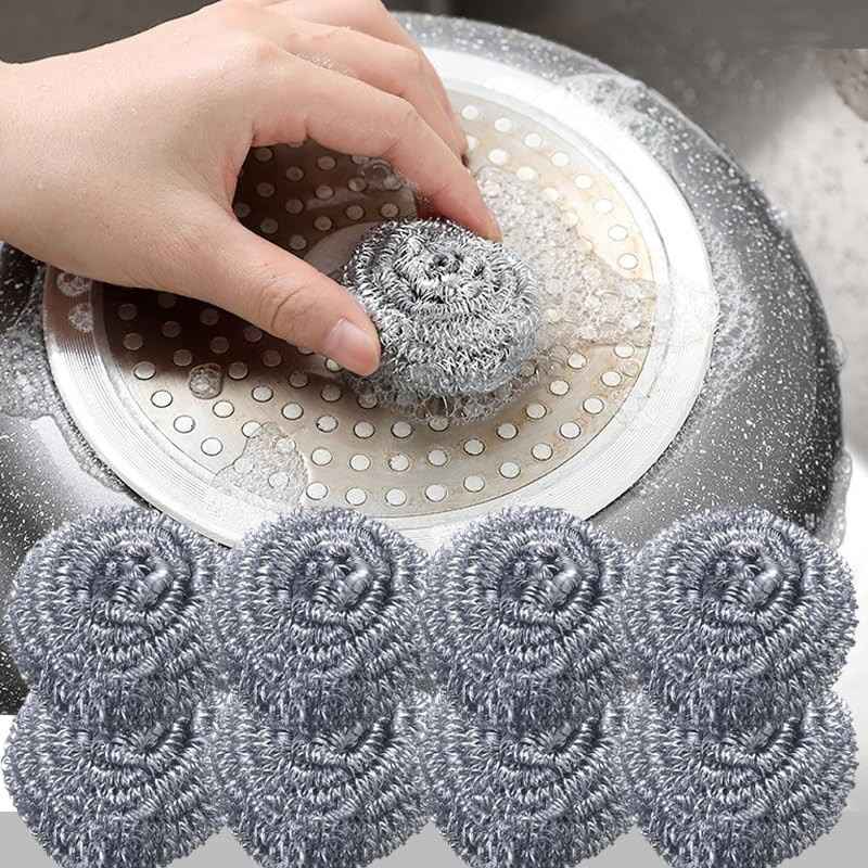 8 Peças Esfregão Aço Inoxidável - Bola de Arame Resistente e Não Arranha para Limpeza Profunda