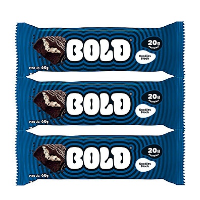Bold Cookies Black: Kit 3 Barras de Proteína 20g