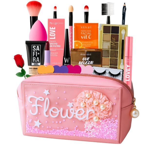 Bolsa de Maquiagem Premium: Kit Completo com 13 Itens