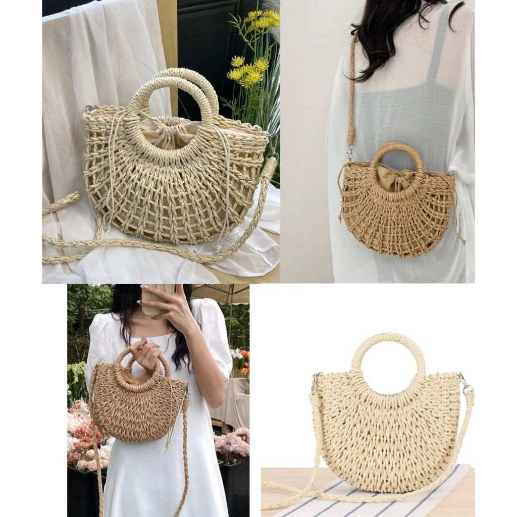 Bolsa de Palha Feminina Pequena para Praia e Viagens