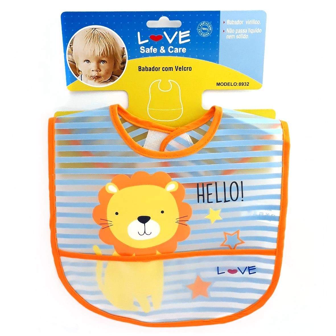 Babador com Bolso Leão Laranja Love - Impermeável e Confortável para Bebês
