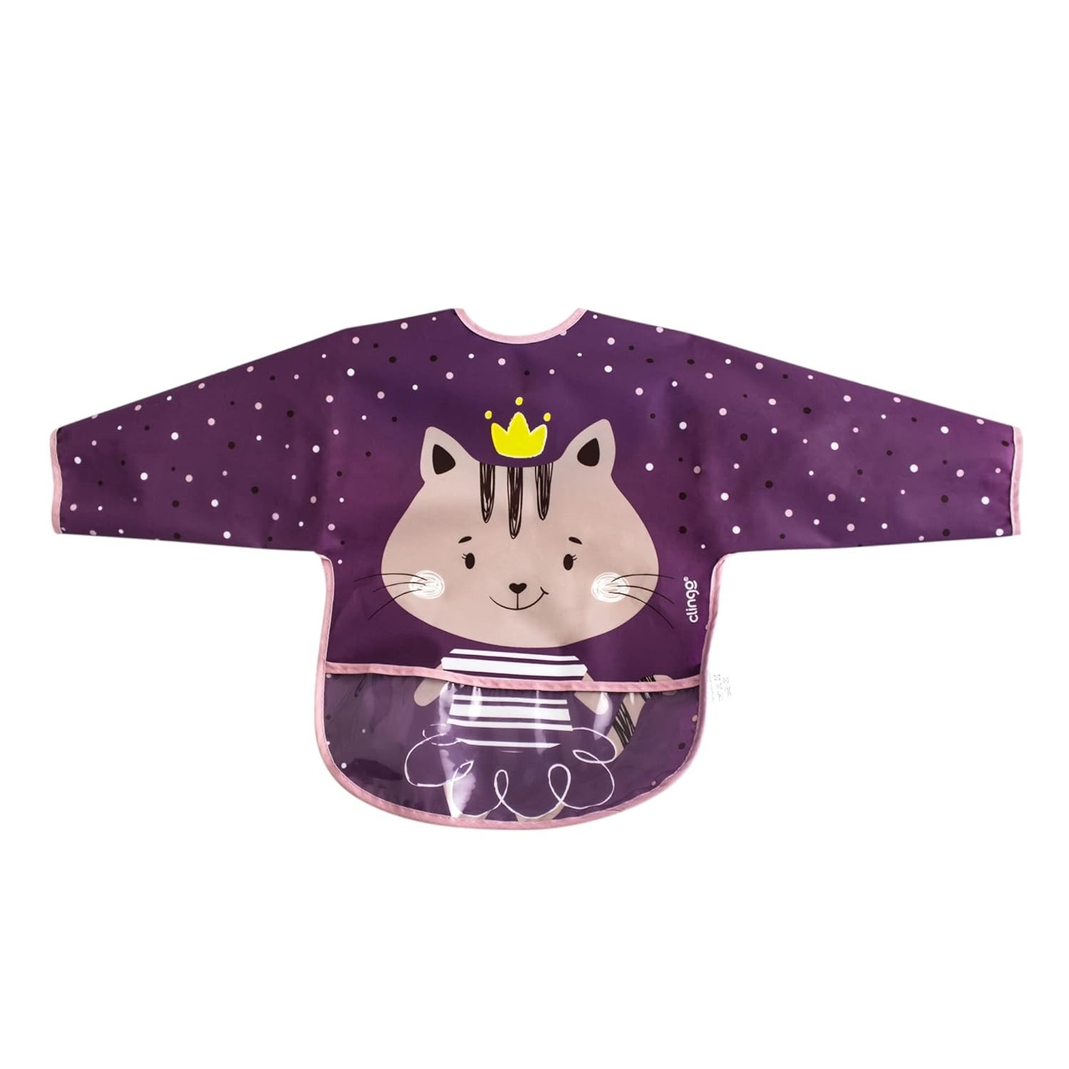 Babador Impermeável com Mangas Longas e Bolso Coletor Clingo Milky Rosa - Proteção Total para Bebês