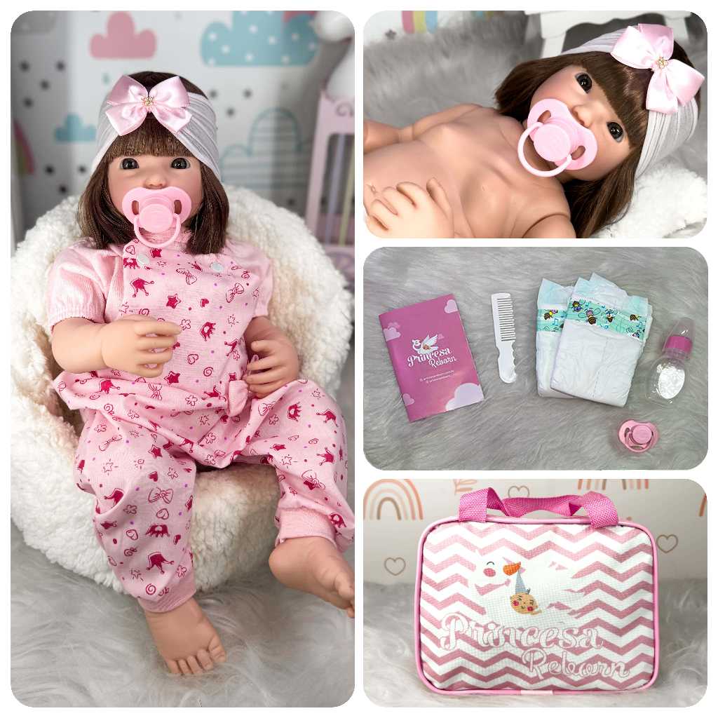 Boneca Bebê Reborn 100% Silicone Realista + Bolsa Maternidade Completa