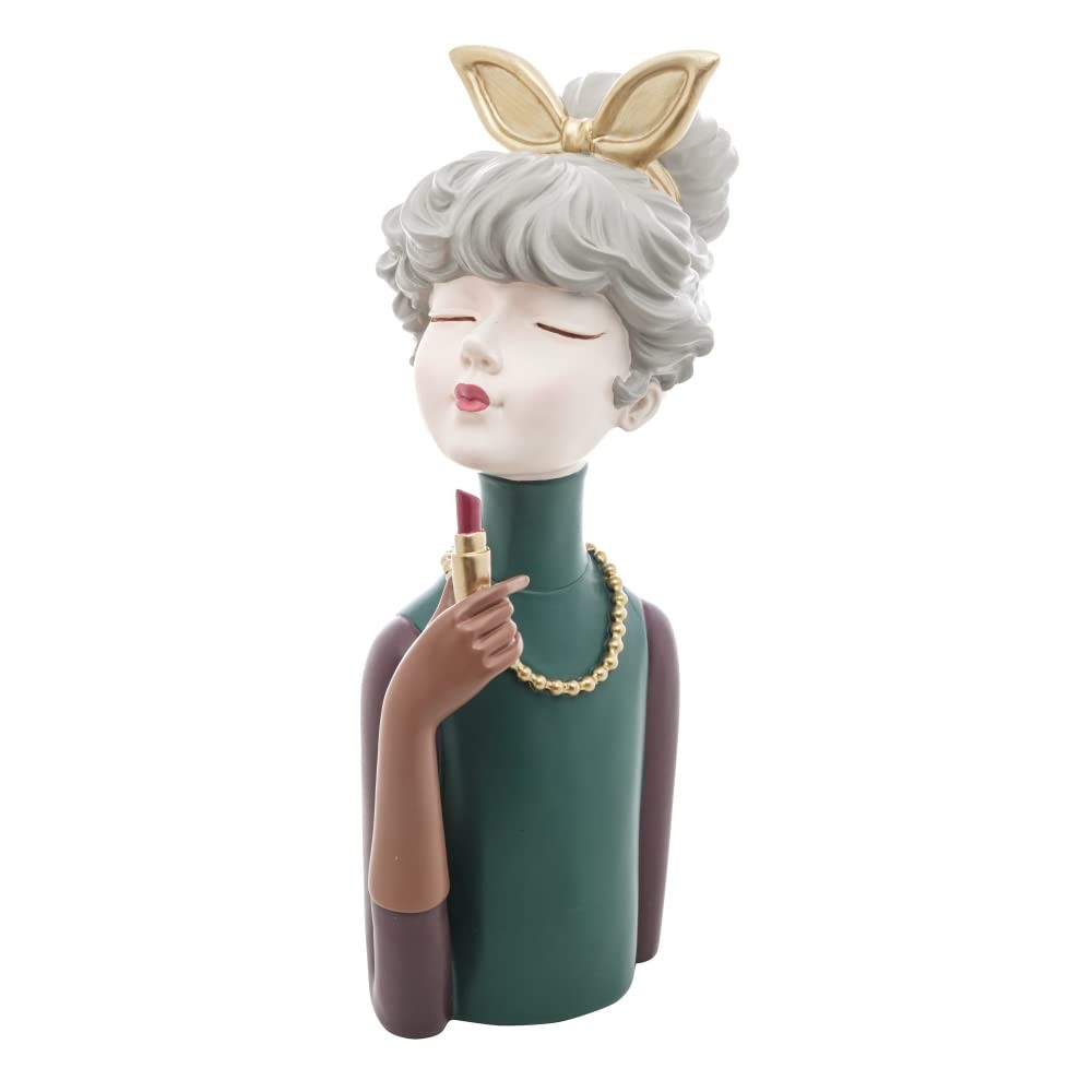 WOLFF - Boneca Decorativa com Batom em Resina 31cm | Peça de Estilo e Personalidade para Decoração Moderna