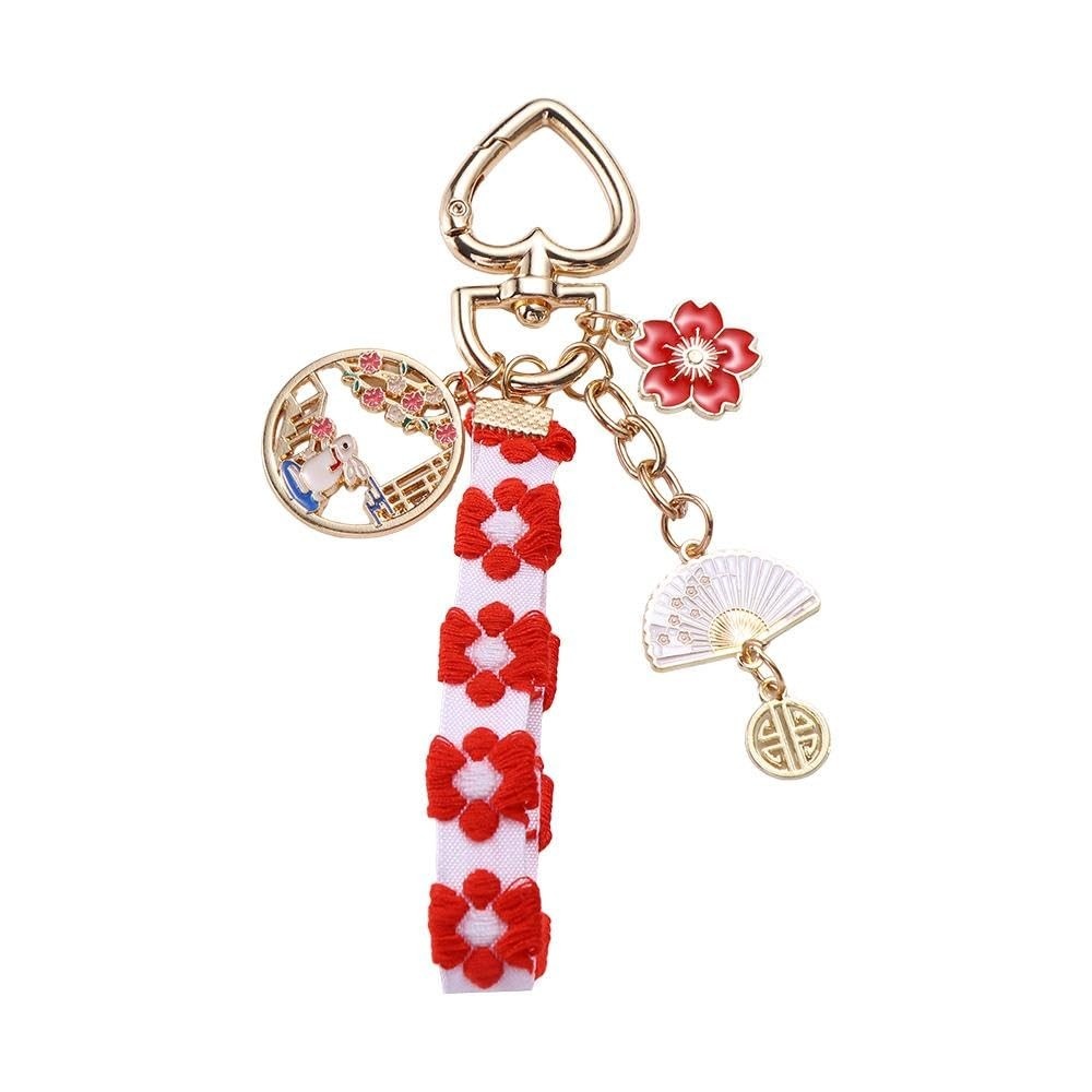 Pingente de estilo coreano porta-chaves de carro bonito chaveiro de liga floral leque pérola desenho animado coelho chaveiro, Estilo 1, G