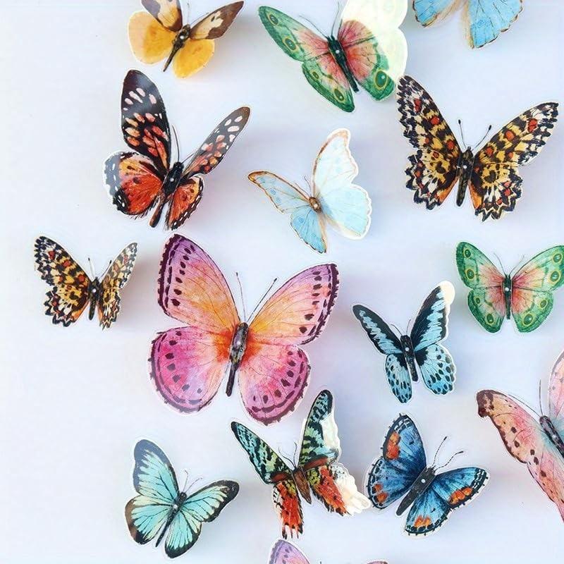 Adesivos de Parede 3D Borboleta Aquarela - 36 Peças para Decoração de Quarto e Eventos