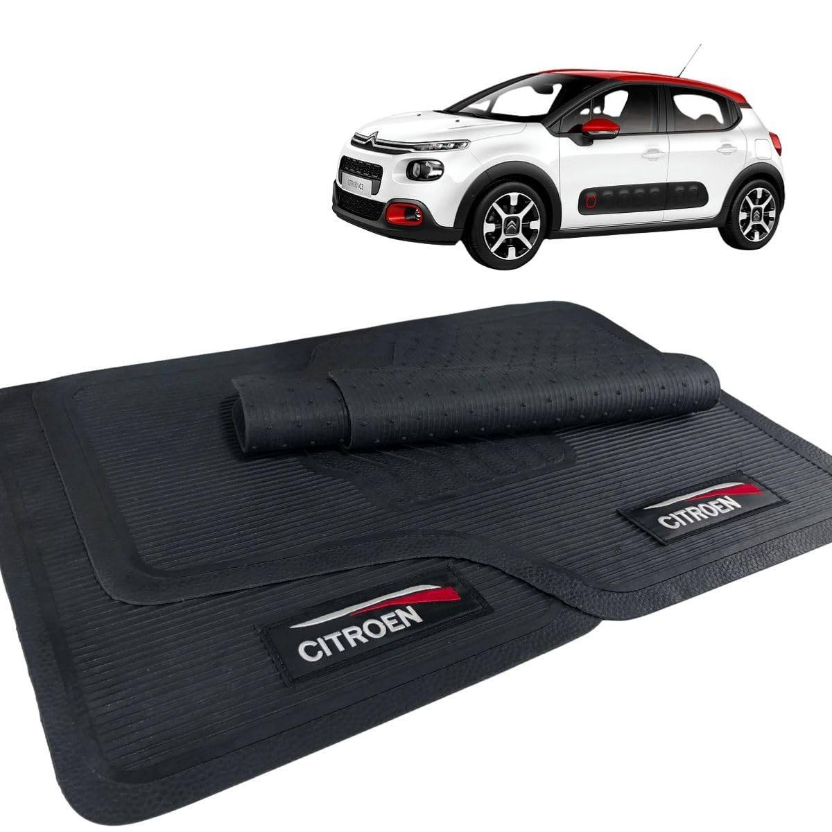 Jogo de Tapetes de Borracha Premium para Citroen C3 (2012-2021) - 5 Peças com Logo Bordado