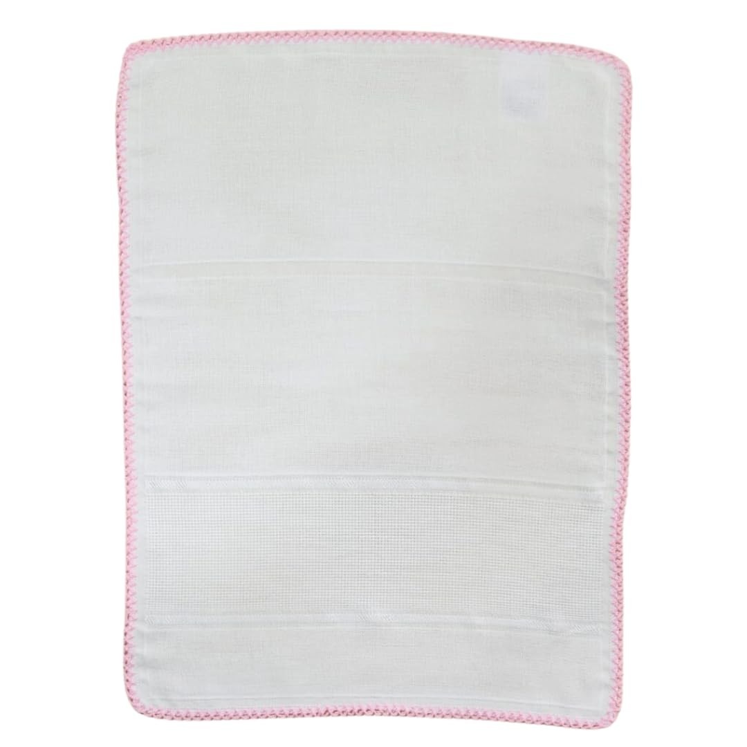 Fralda de Boca Mabber para Bordar em Ponto Cruz 100% Algodão com Crochê Rosa - 30x40cm