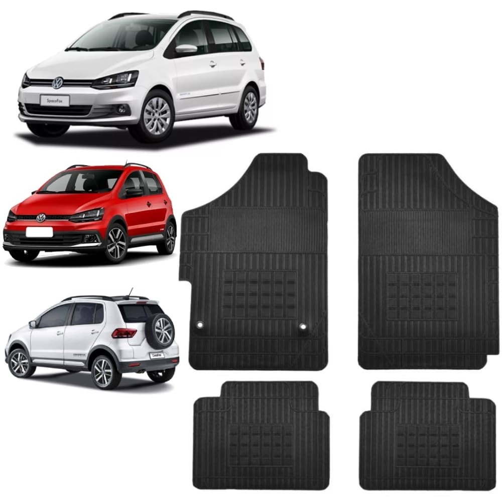 Jogo de Tapetes de Borracha Premium para VW Fox, Crossfox e Spacefox (2019+) com Ilhós