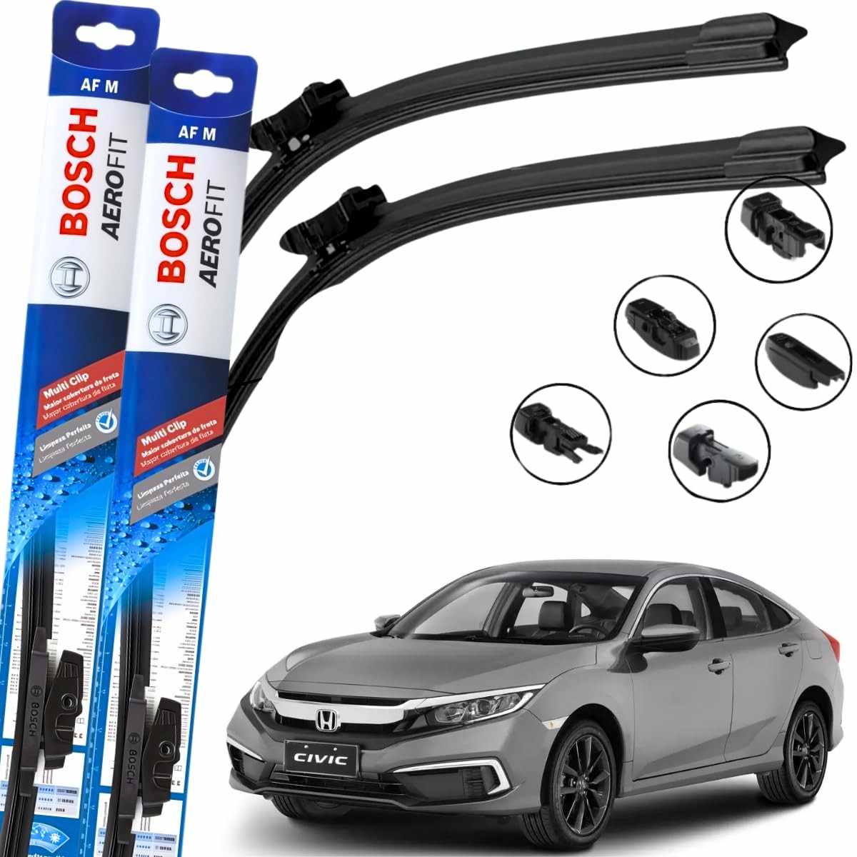 Par Palhetas Limpador Para-brisa Bosch Aerofit Multiclip Honda Civic 2007-2011