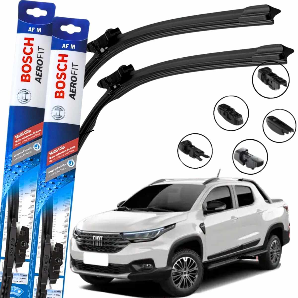 Par de Palhetas Limpador Parabrisa Bosch Aerofit Multiclip Fiat Strada 2020-2022