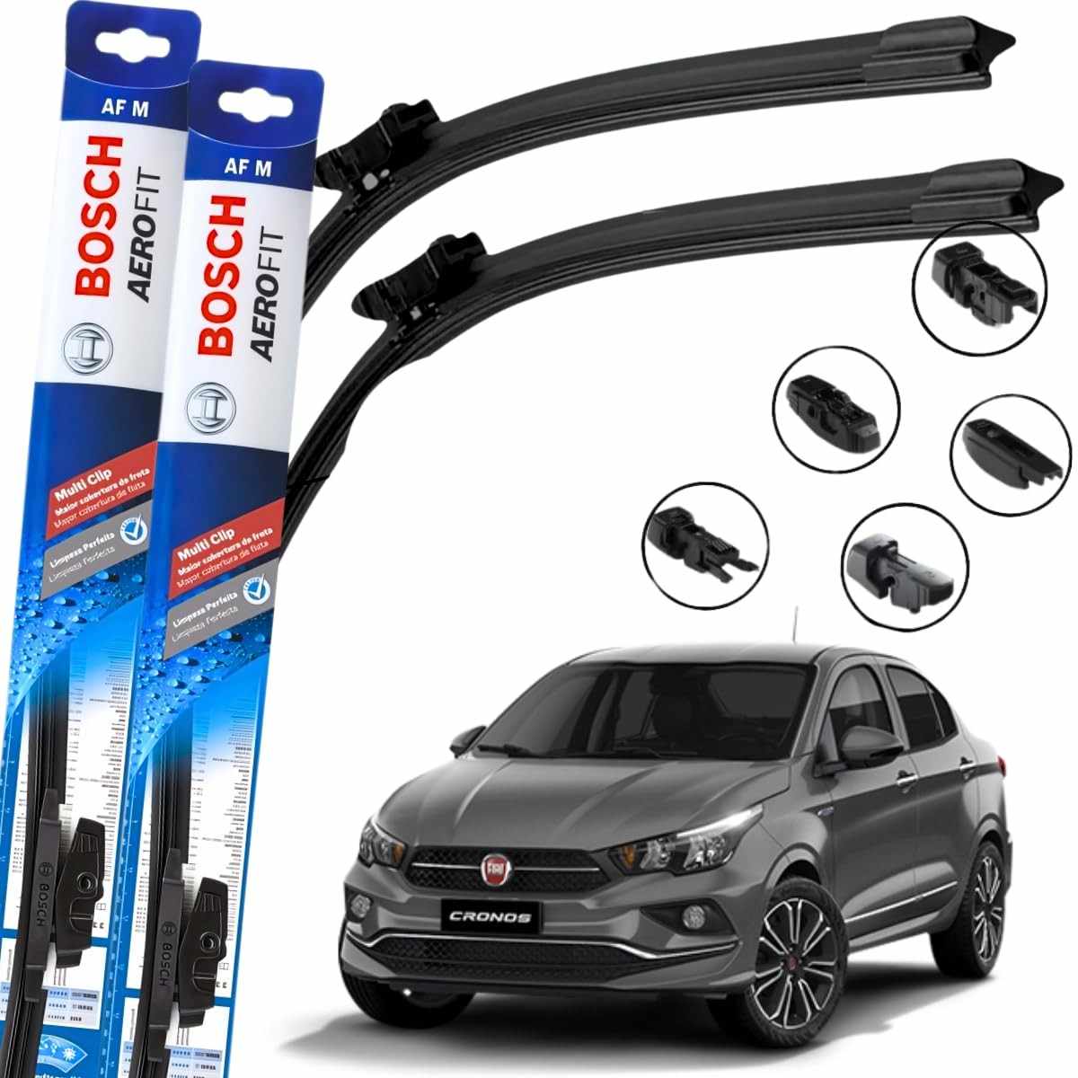 Par de Palhetas Limpador Parabrisa Bosch Aerofit Multiclip Fiat Cronos 2017-2024