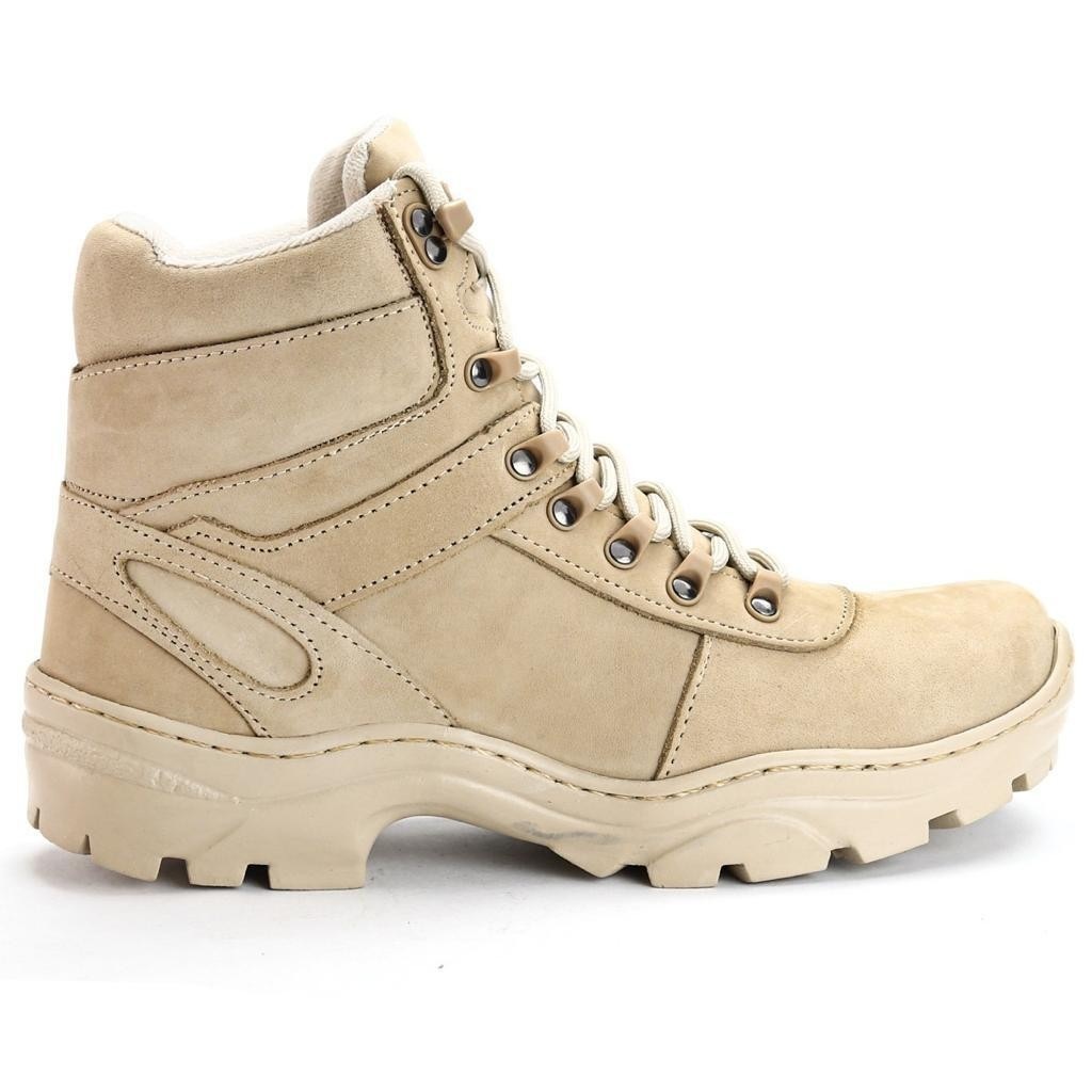 Bota Coturno Militar em Couro Areia com Palmilha Conforto