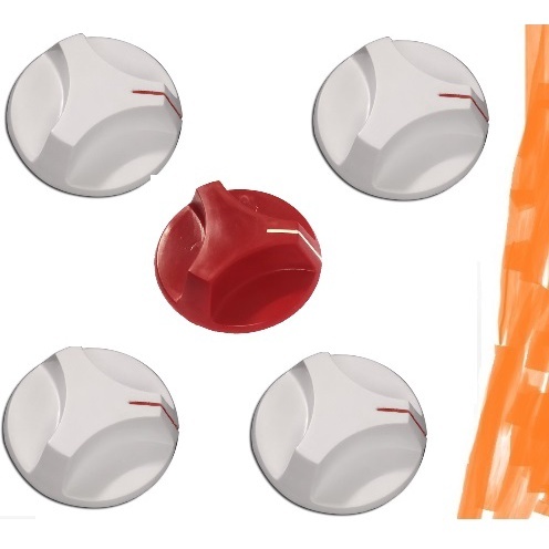 Botões Manípulo para Fogão Dako Vedete: Jogo com 5 Peças Branco e Vermelho