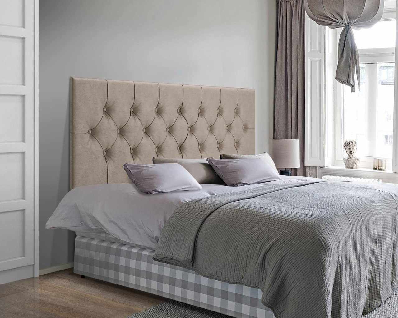 Cabeceira Cama Casal Queen Box Estofada 1,60m Capitonê Suspensa Bege Suede