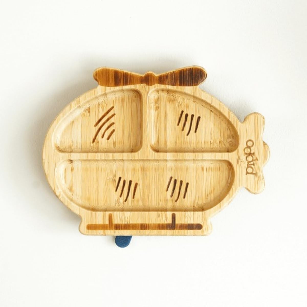 Prato de Bambu com Design Divertido Pippo Helicóptero - Seguro, Antimicrobiano e Sem BPA
