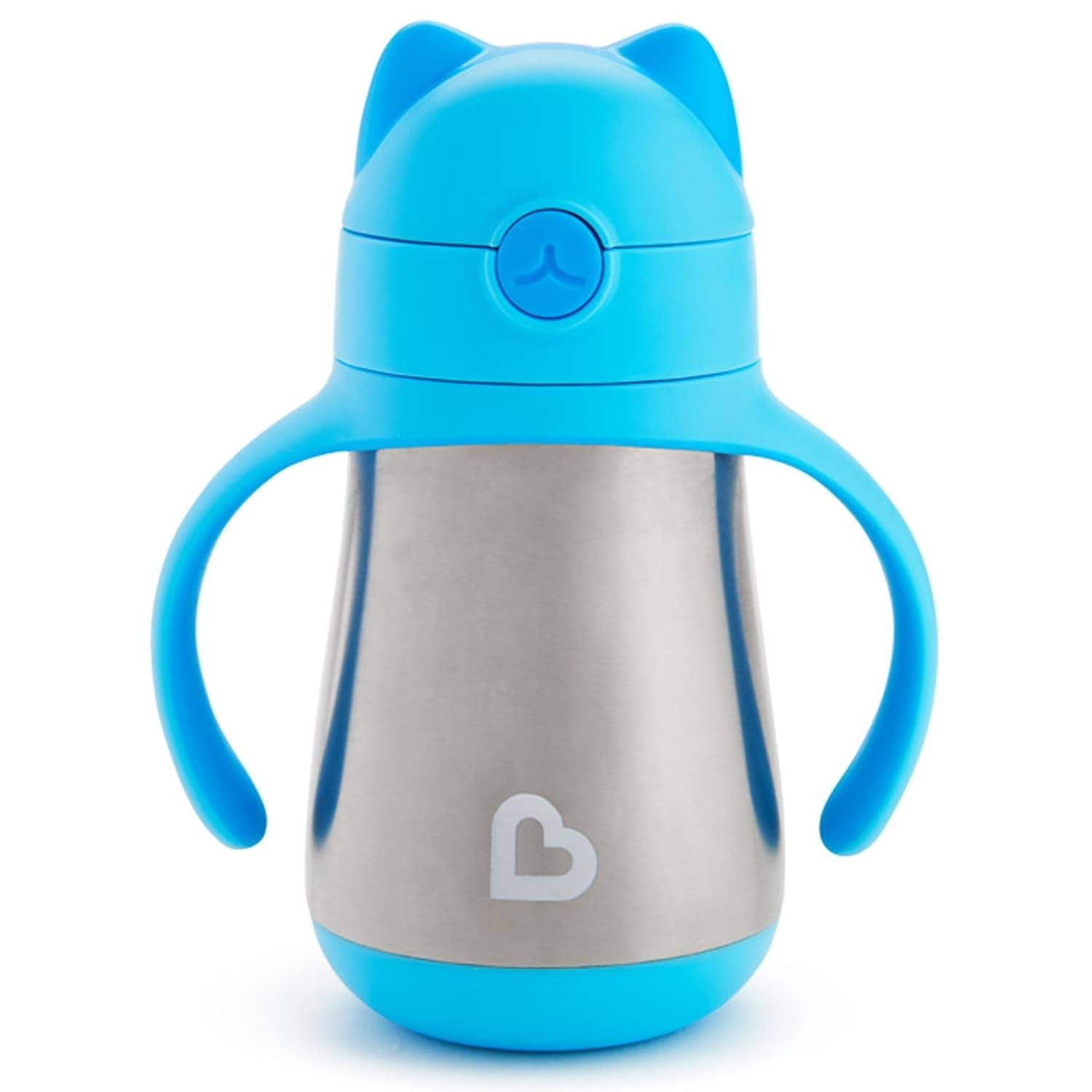 Copo Térmico Inox com Canudo Cool Cat Azul - Munchkin | 237ml, Sem BPA e Antivazamento