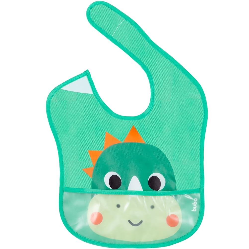 Buba Babador Com Bolso Zoo Dino - Impermeável, Livre de BPA, com Fechamento em Velcro