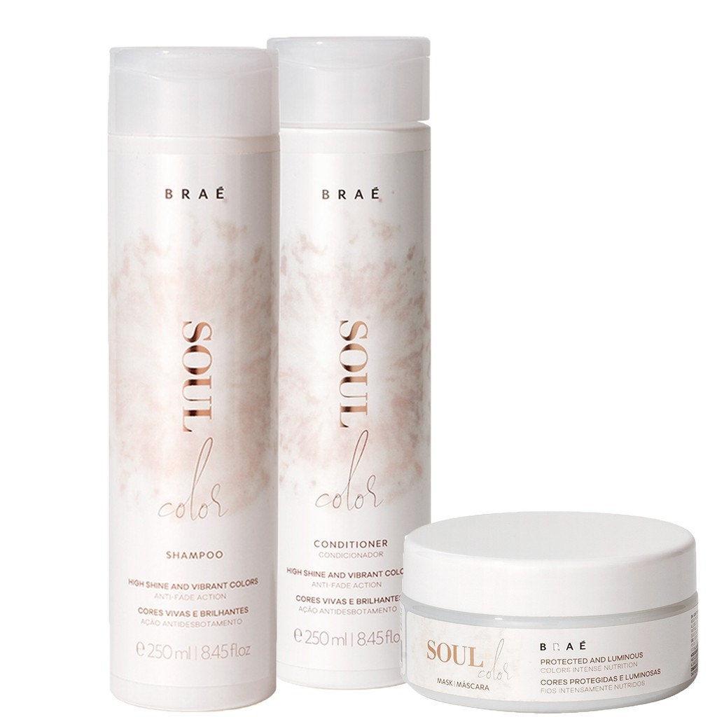 Braé Soul Color: Kit Completo para Cabelos Coloridos (Shampoo, Condicionador e Máscara)