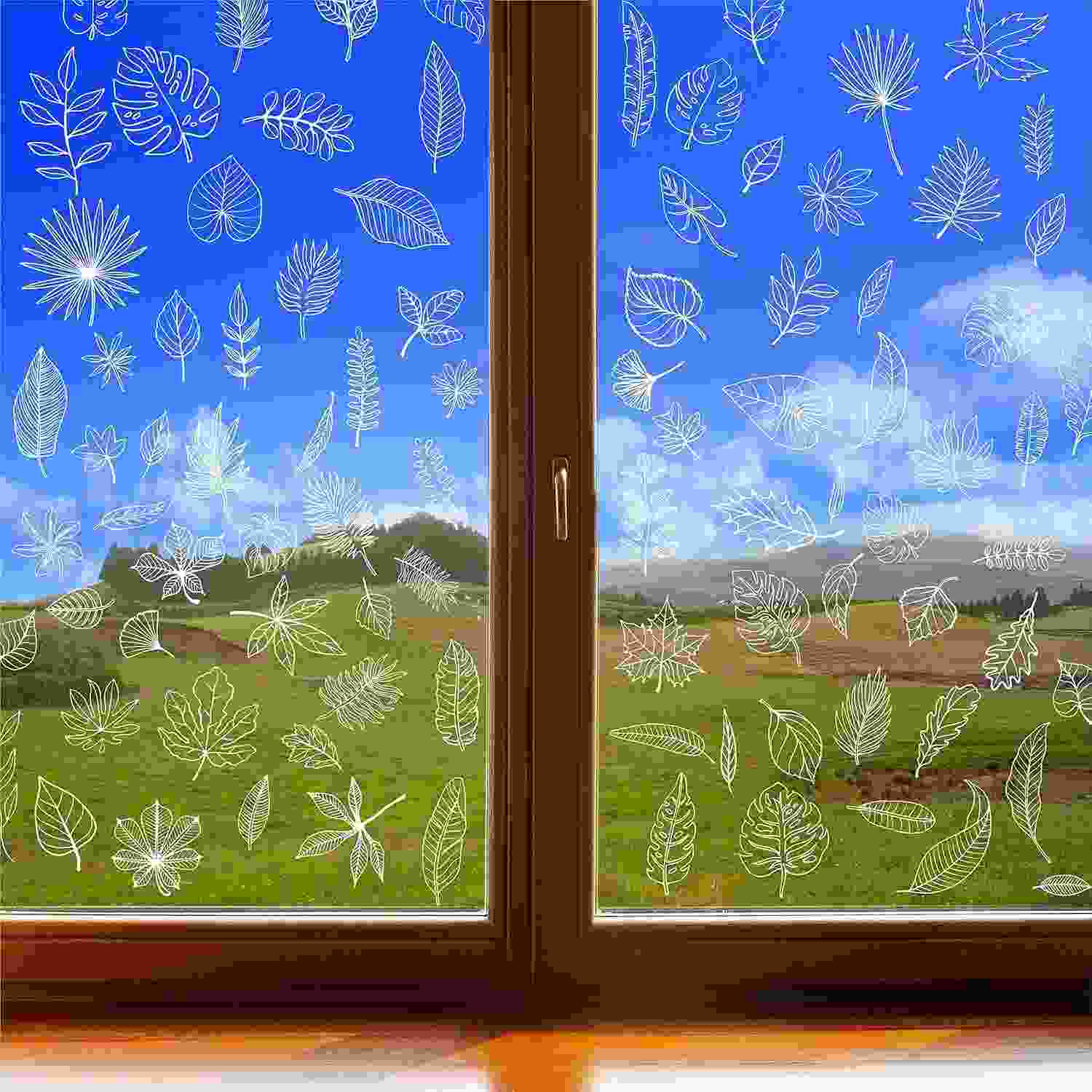 Adesivos de Janela com Folhas Brancas - 90 Designs Refletivos para Decoração e Proteção contra Pássaros