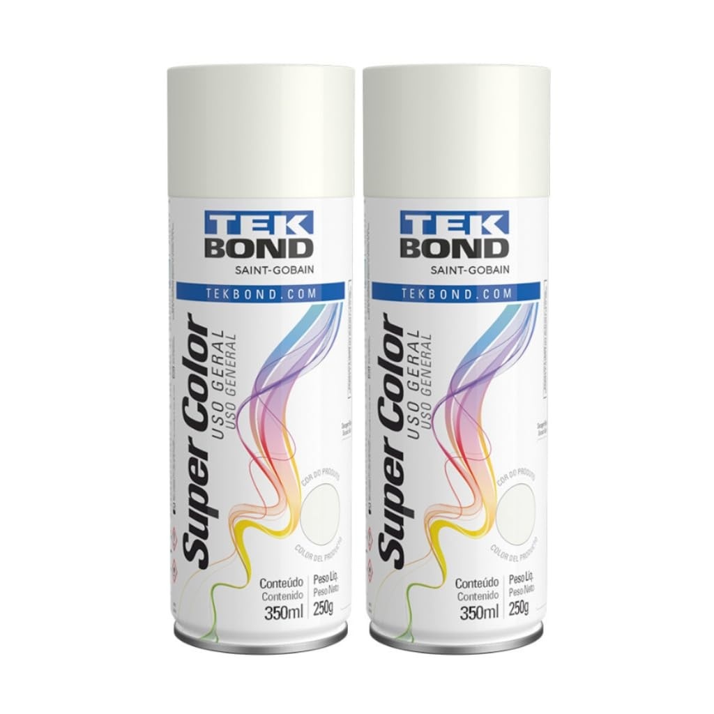 Kit 2 Tintas Spray Branco Fosco Aerossol TekBond Uso Geral 350ml/250g