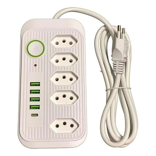 Régua de Energia Inteligente com 5 Tomadas e 4 USB - Bivolt 2m (Branco)