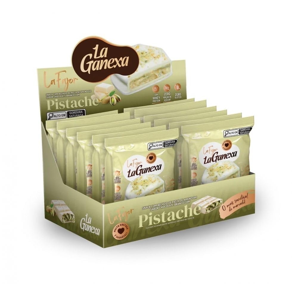 La Fajor La Ganexa Display (12 unid. 50g), Chocolate Branco c/Pistache