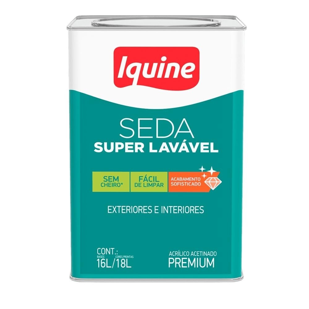 Tinta Acrílica Acetinada Iquine Seda Super Lavável Branco Neve 18L - Alta Cobertura e Resistência Antibacteriana