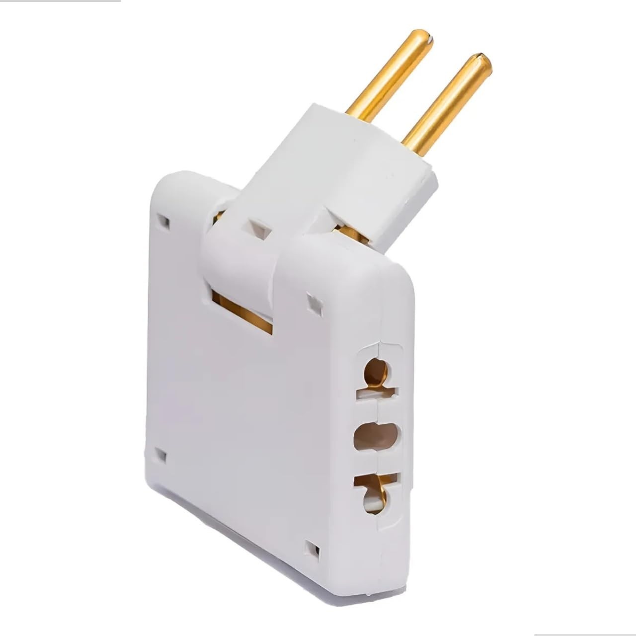 Adaptador de Tomada Articulado Universal Branco: 3 Saídas Bivolt 10A com Pinos de Latão