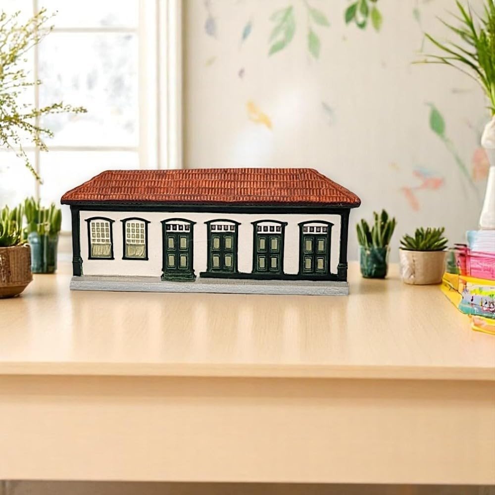 Enfeite de Parede Casa Colonial Brasileira em Cerâmica Artesanal - Estilo Barroco Verde e Branco