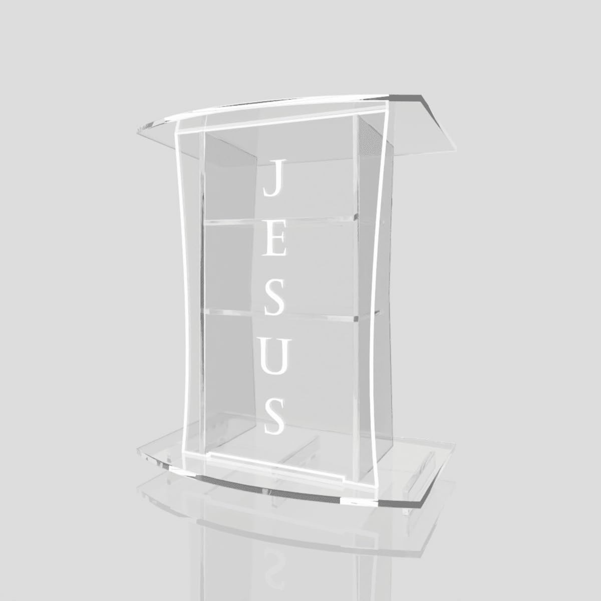 Púlpito de Acrílico Mod. ABRAÃO com LED Branco e Gravação 'Jesus' - Moderno e Resistente