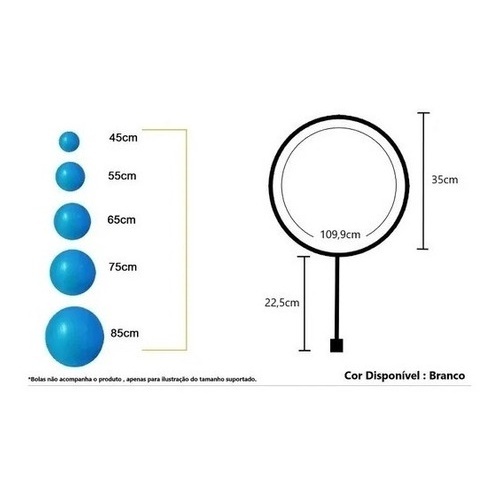 Kit 3 Suportes Bola Suiça Pilates para Parede Branco