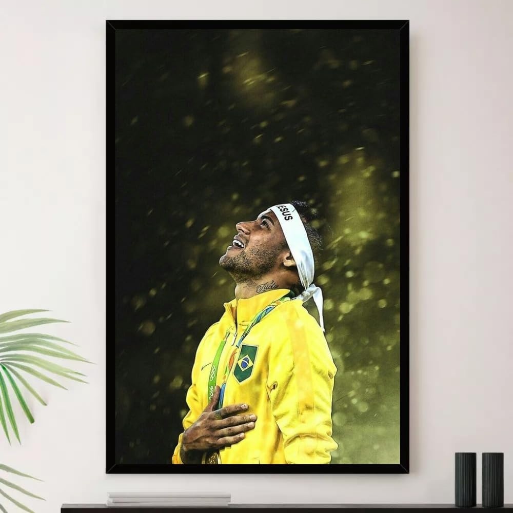 Quadro Neymar Brasil Jesus Religioso Decorativo A4 23x33cm - Moldura Premium com Impressão em Alta Definição