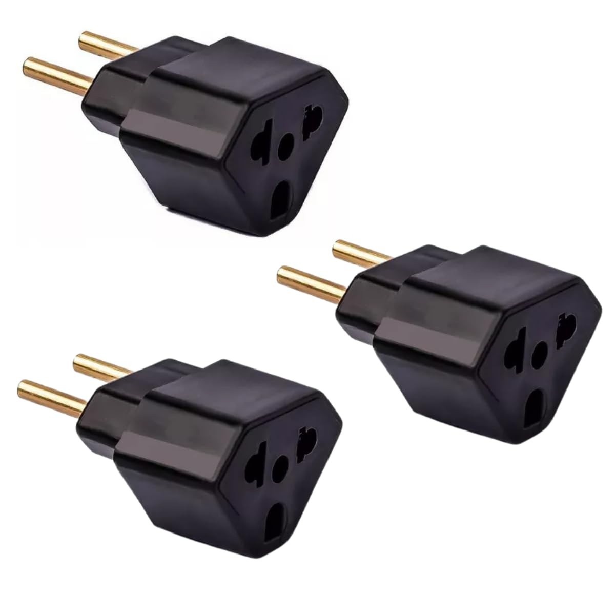 Kit 3 Adaptadores de Tomada Universal 10A/20A 2 Polos - Padrão Brasileiro e Americano (Preto)