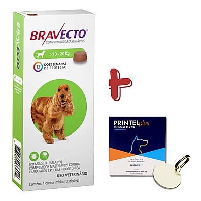 Bravecto + Printel: Kit Antipulgas e Vermífugo Cães