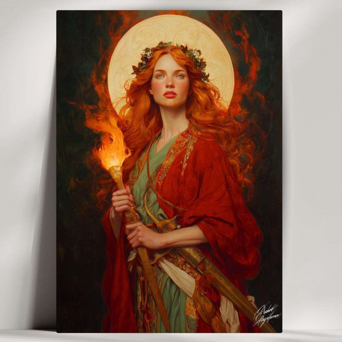 Quadro Decorativo Brigid Deusa - Estilo Mitologia, Wicca e Bruxaria | 28x20cm com Fita Adesiva