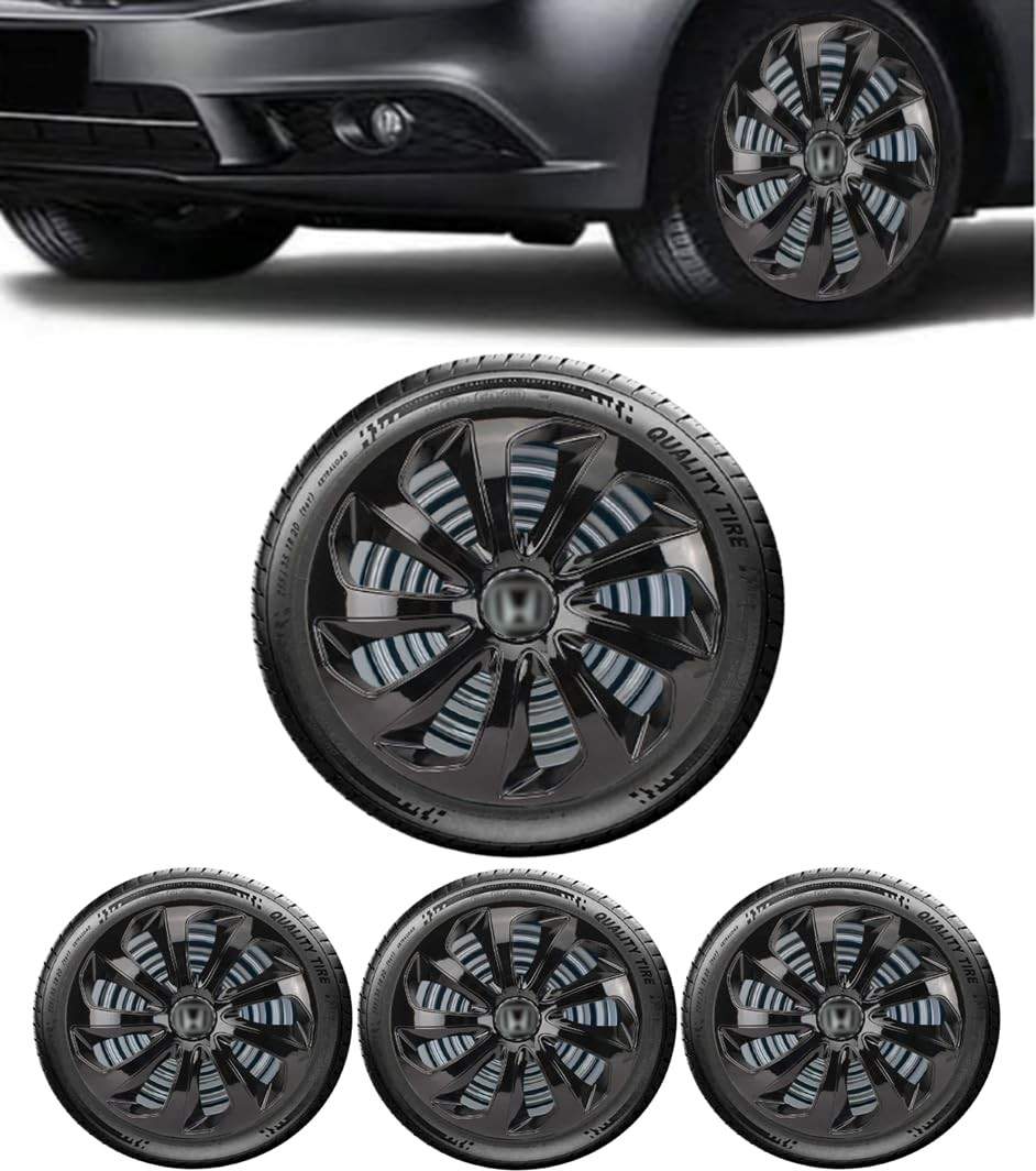 Jogo 4 Calotas Esportivas Velox Aro 14 para Honda Fit, City e Civic - Preto Brilhante