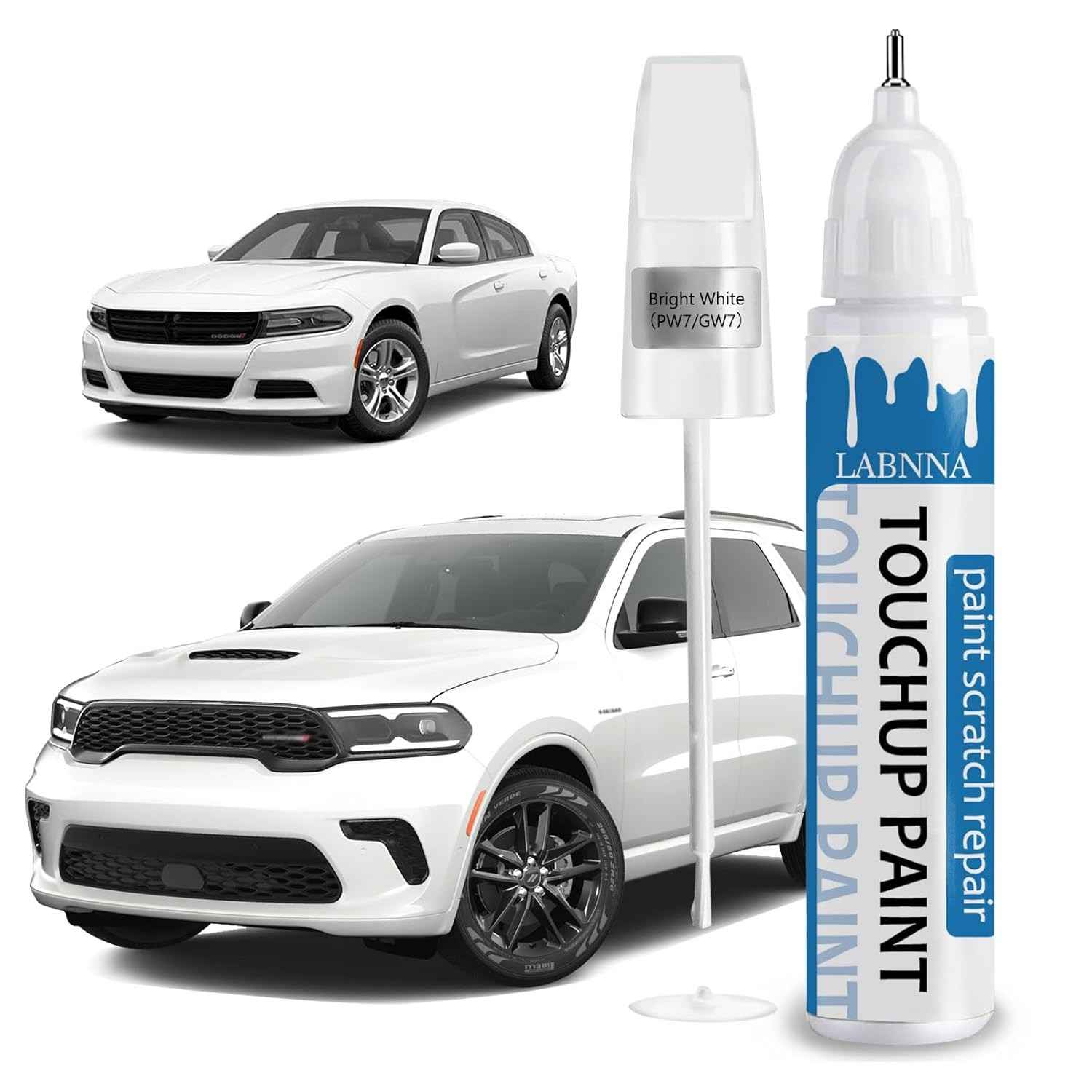 Tinta de Retoque Branca Brilhante PW7/GW7 para Dodge - Caneta 2 em 1 para Reparos de Arranhões e Lascas