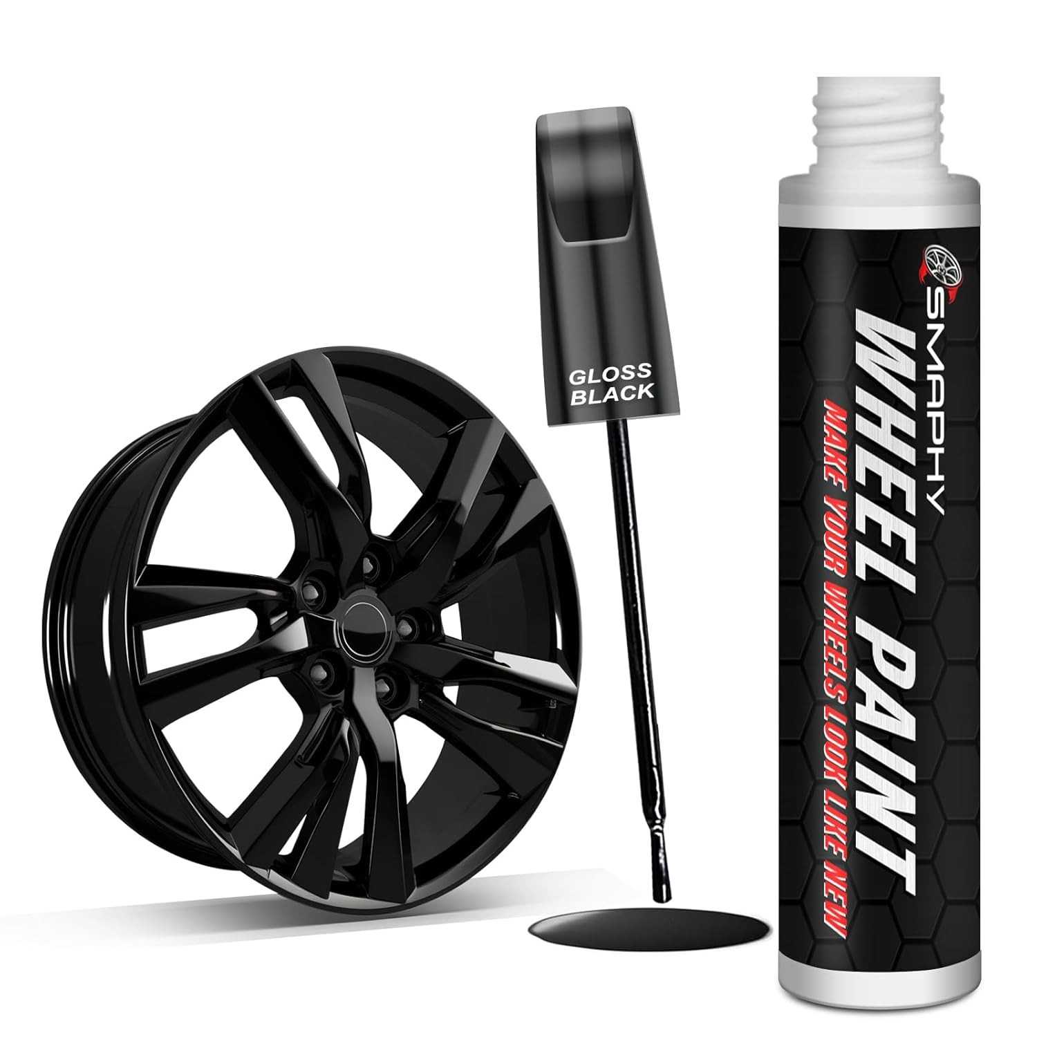 SMAPHY Tinta Para Retoque De Aro Preto Brilhante, Caneta Para Pintura De Rodas De Metal, Tinta Preta Universal Para Aros, Ideal Para Arranhões Em Rodas E Arranhões Em Meio-Fio, Secagem Rápida E Ade