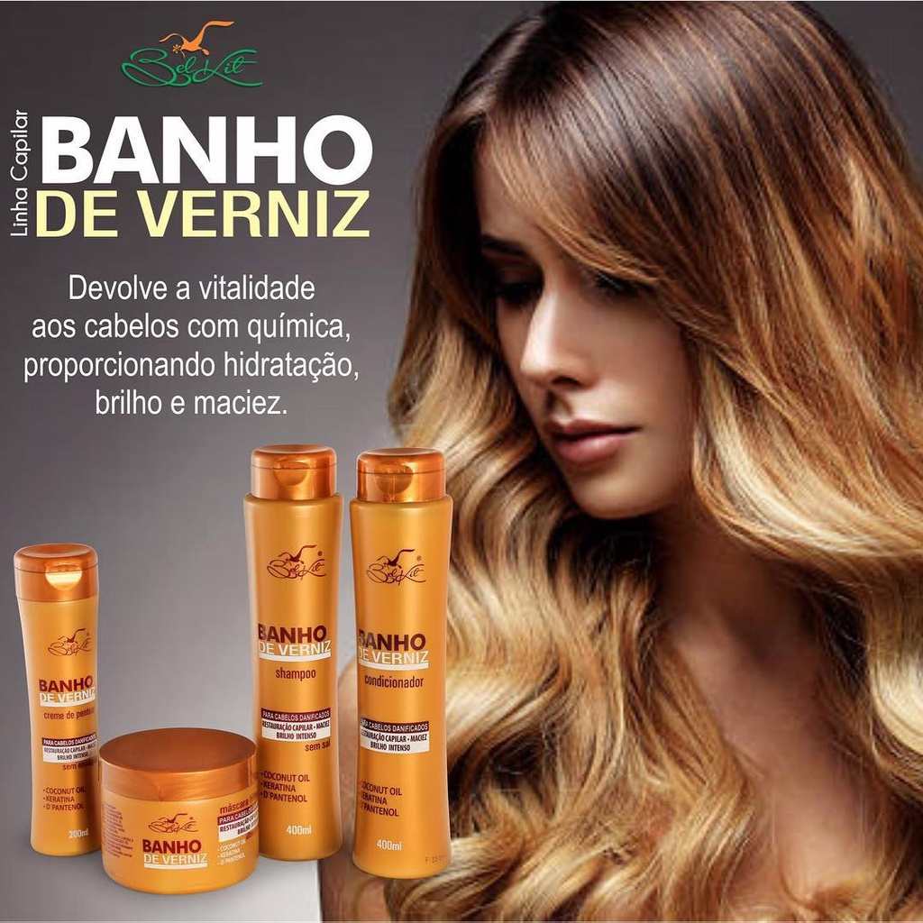 Kit Banho de Verniz BELKIT 4 Itens: Cabelos Hidratados e Brilhantes