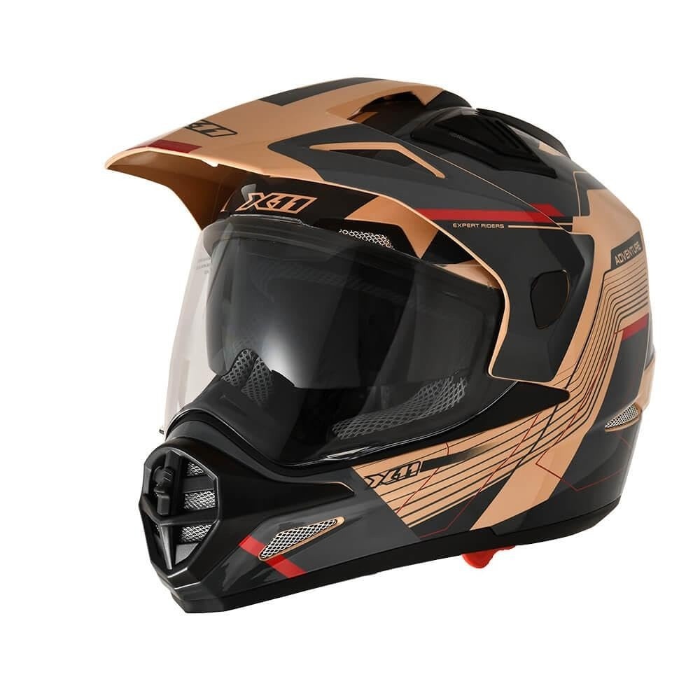 Capacete X11 Crossover Adventure com Óculos Integrado - Areia Brilho (Tamanho 60)