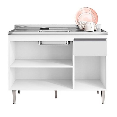 Cozinha Moderna Vanessa e Balcão de Pia Tatiane 120 cm Branco Brilho