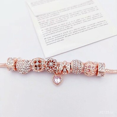 Pulseira Coração Ouro Rosa: Elegância e Brilho!