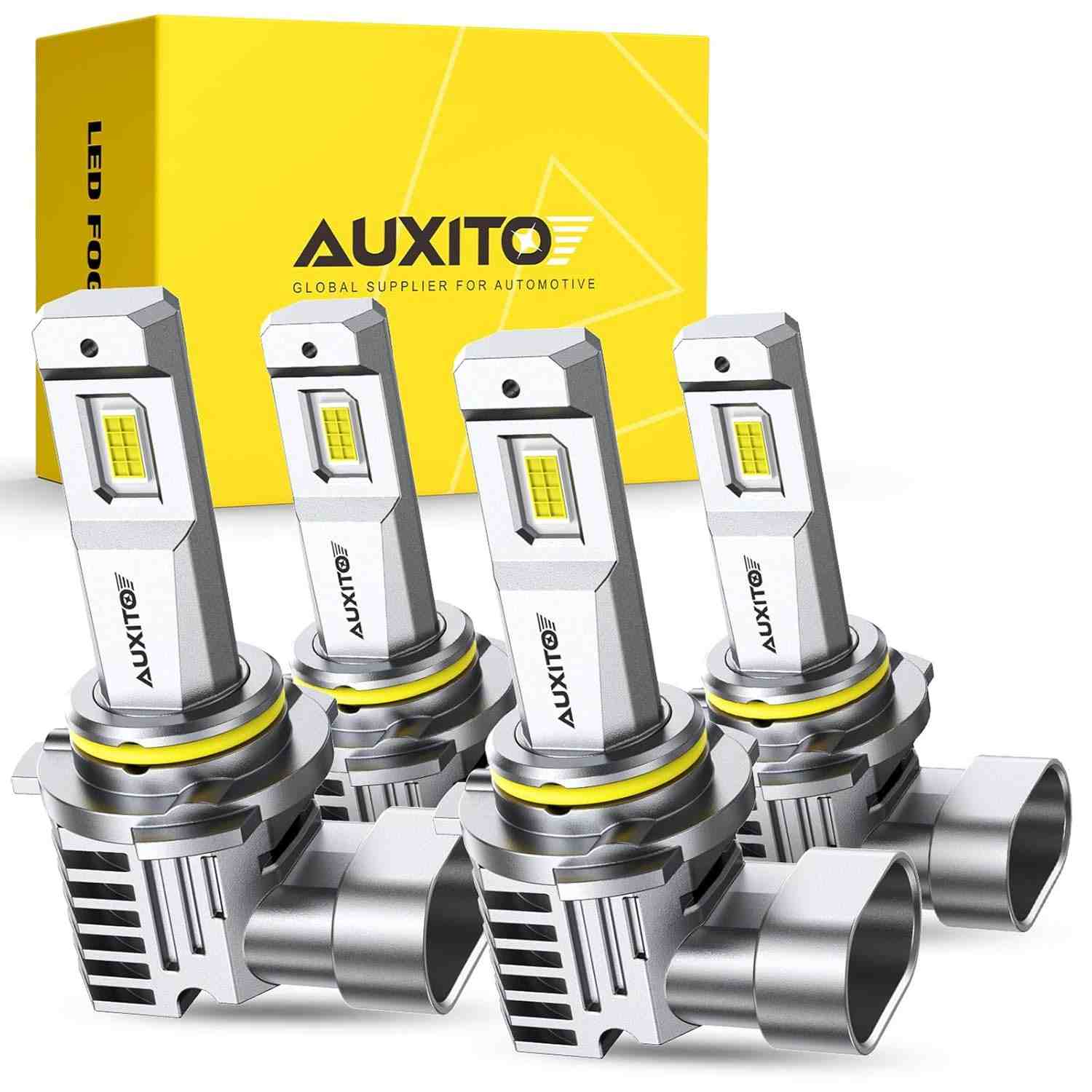 Lâmpada AUXITO 9005/9006: 10x Mais Brilho Ultra Branco 6500K, Mini Design Plug & Play - Iluminação Superior para 99% dos Veículos (Pacote com 4)