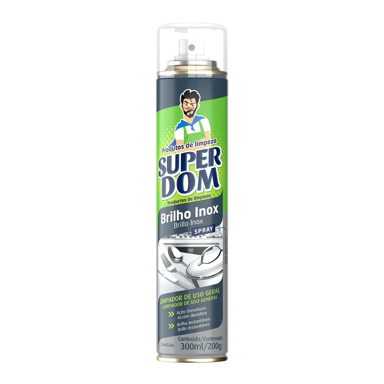 Dom Line Brilho Inox - Limpeza e Proteção para Superfícies Metálicas e Eletrodomésticos 300ml