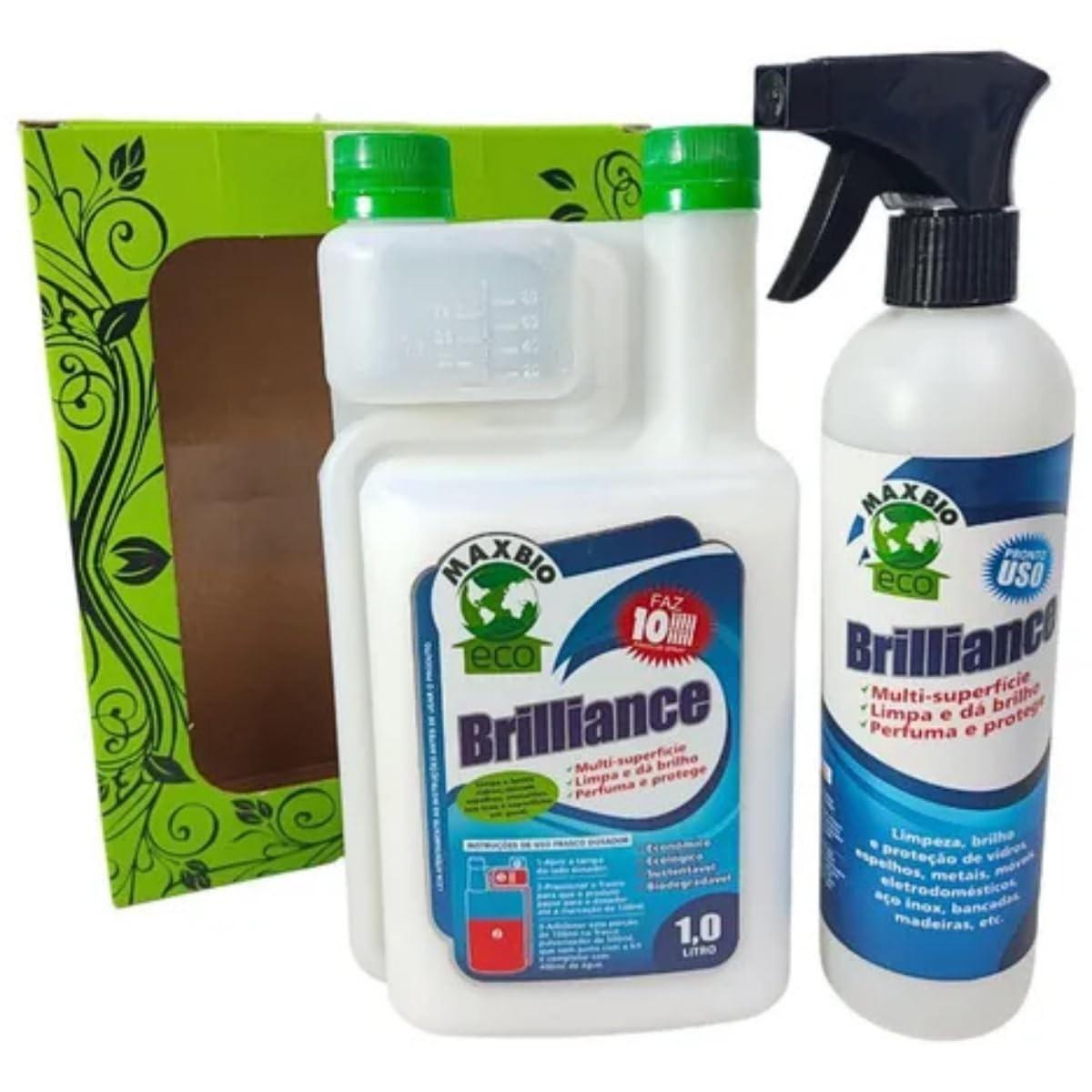 Brilliance Concentrado Limpa Perfuma Vidro MDF Inox Ecológico Maxbio - Limpador Multiuso Premium