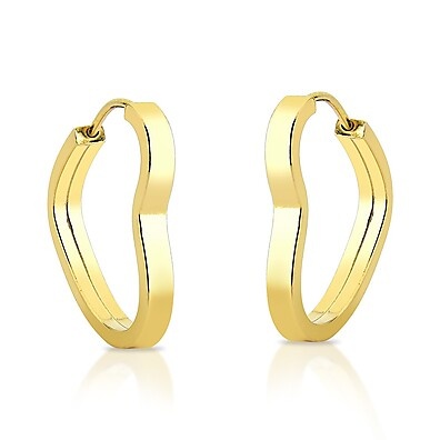 Brinco Argola Feminina 2mm com Coração 14mm em Ouro 18k